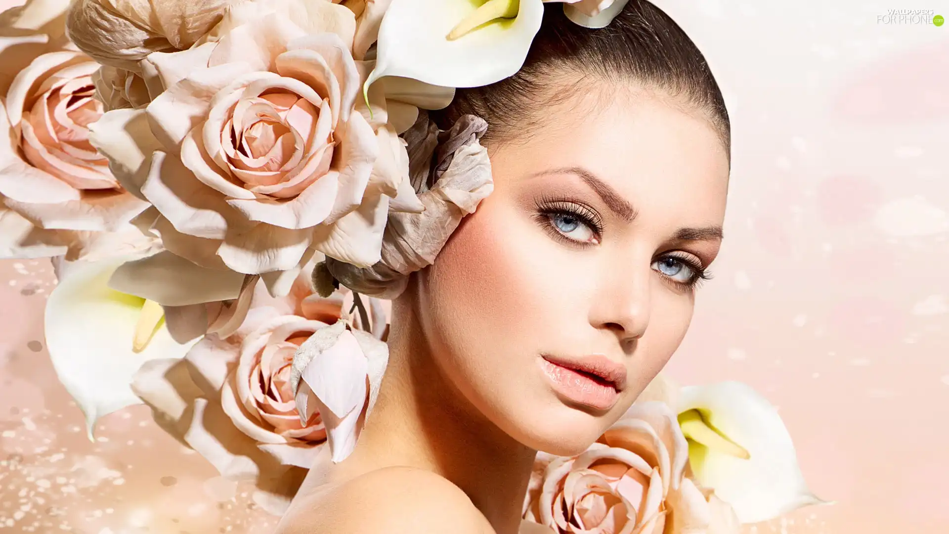 Women, make-up, roses, face