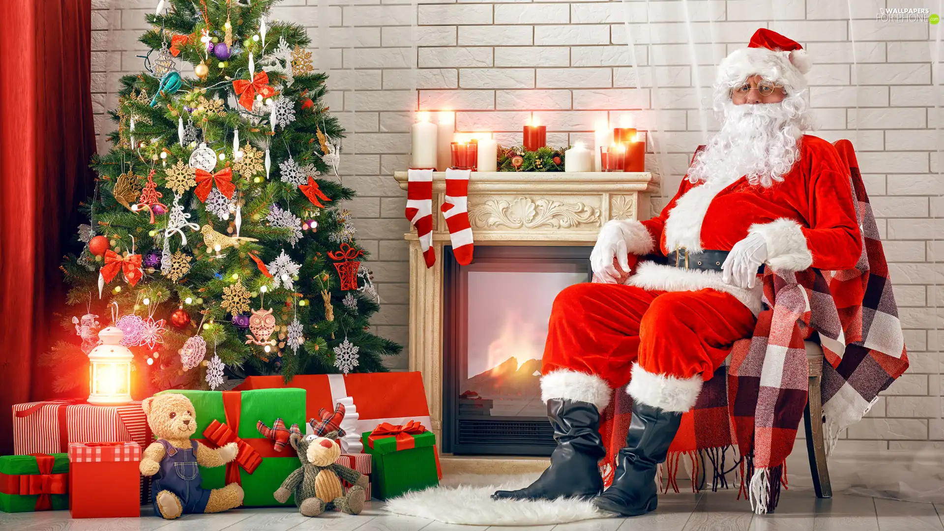 gifts, burner chimney, Santa, christmas tree, Christmas