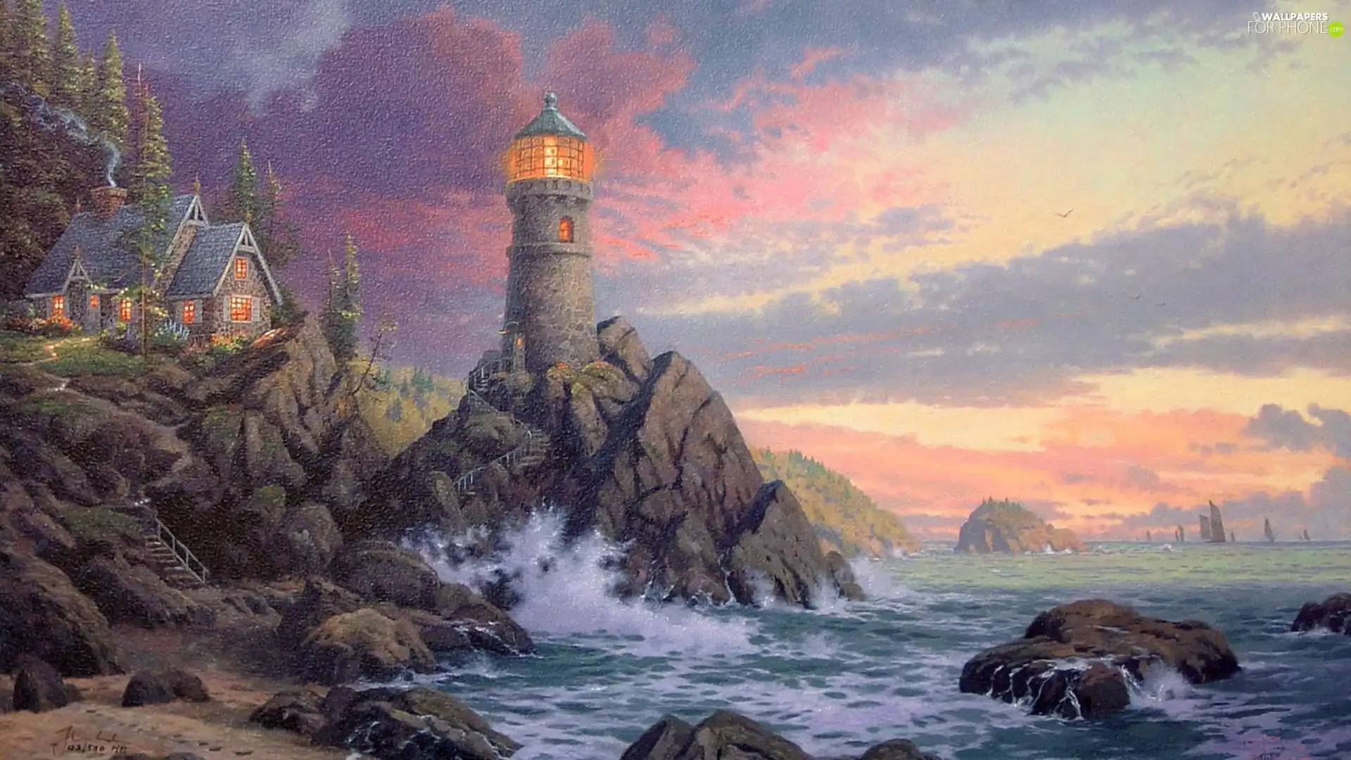 Lighthouse, rocks, sea, maritime