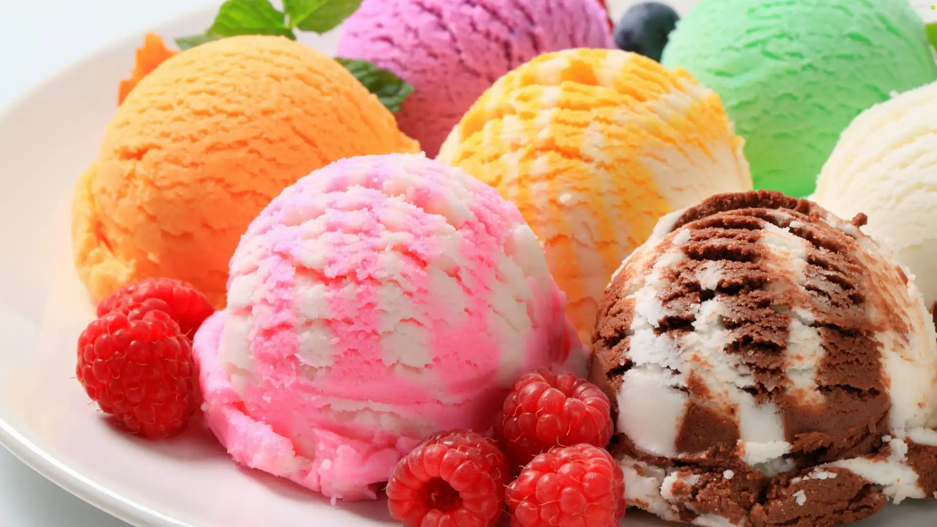 ice cream, color, several flavors