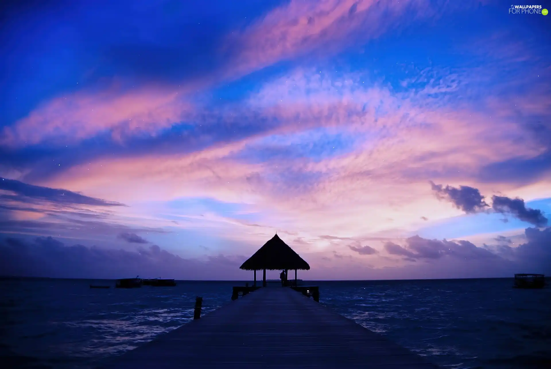 Maldives, pier, Sky, Ocean