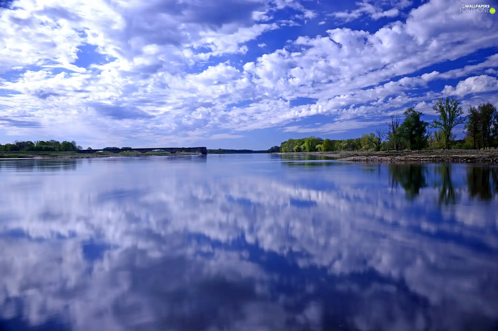 River, clouds, reflection, Sky