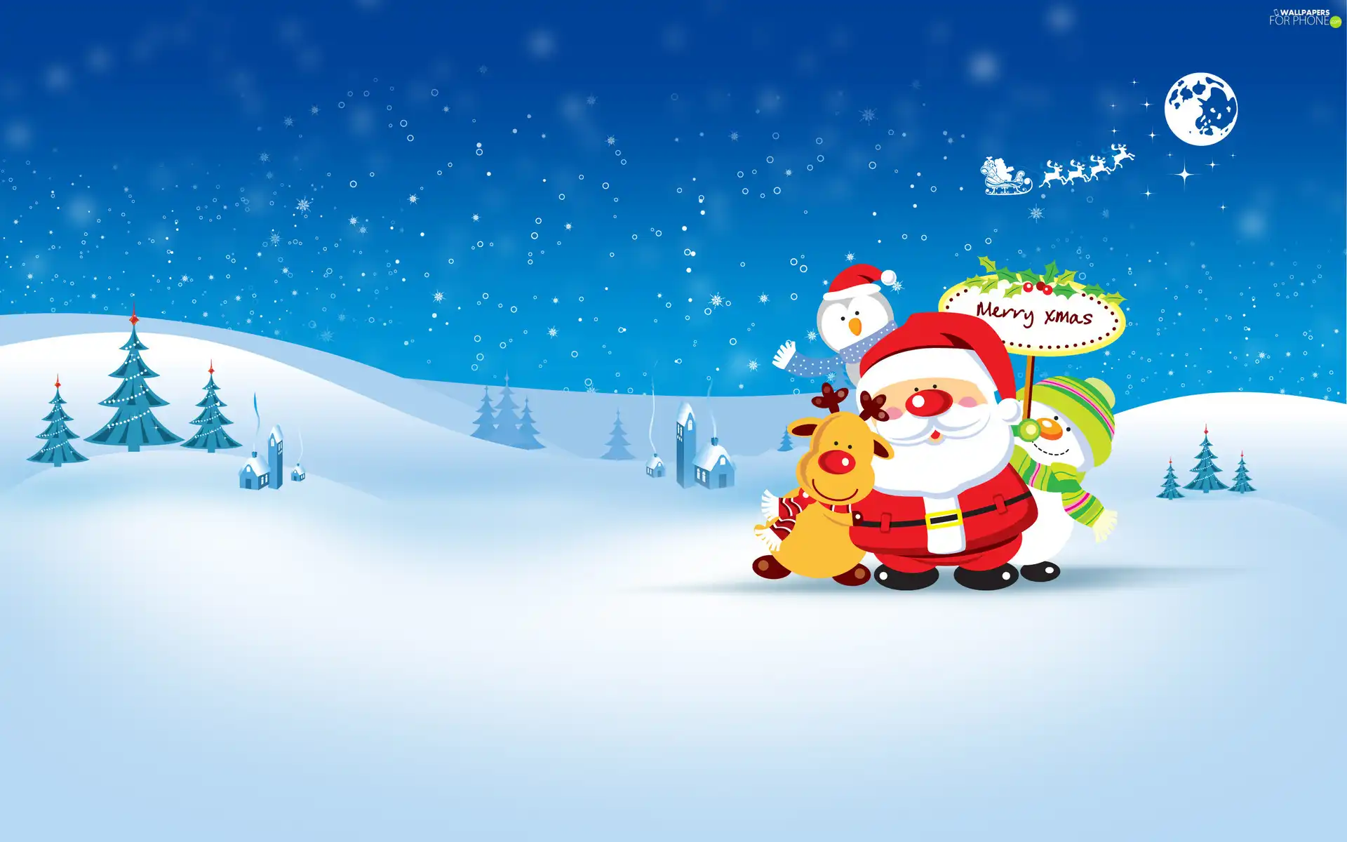 Santa, Snowman, snow, reindeer