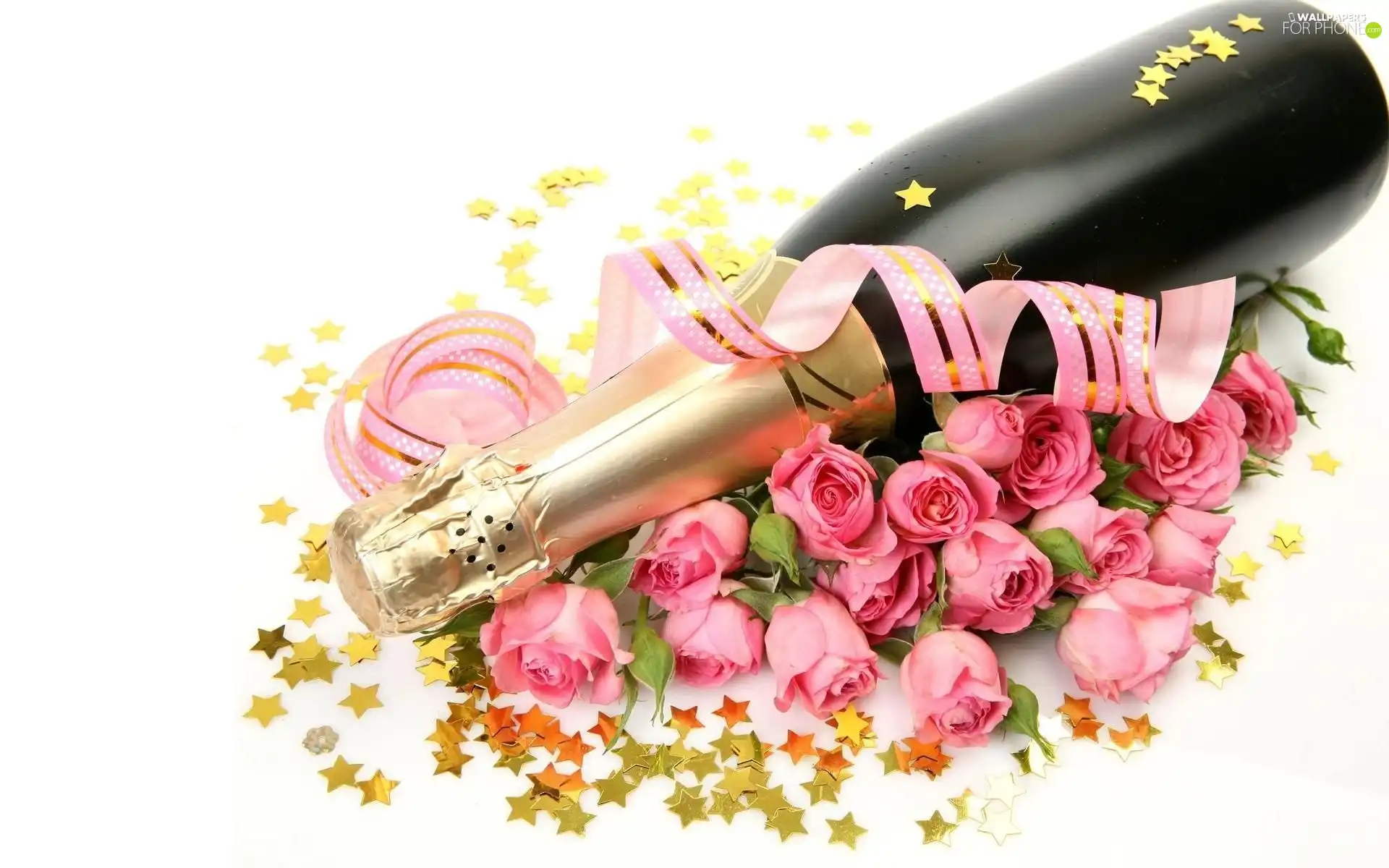 Champagne, roses, Stars, Pink