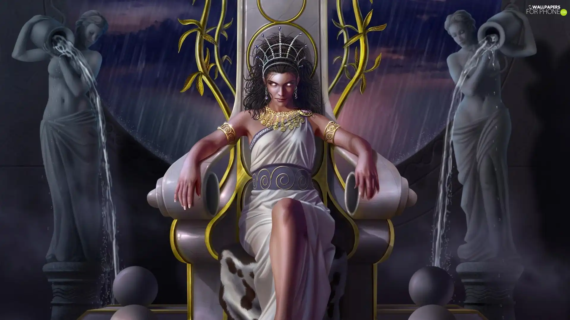 girl, the throne, statues, Crown