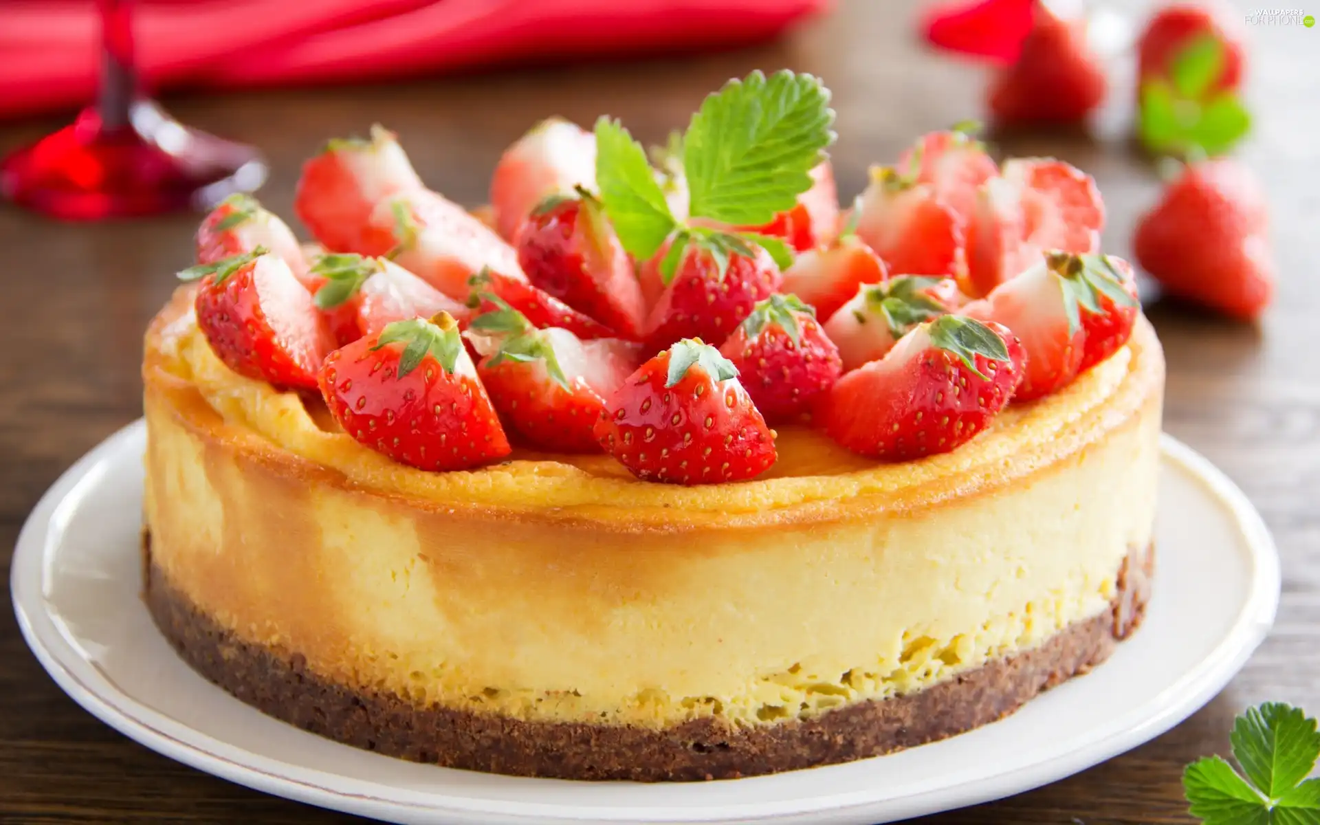 strawberries, cake, cheesecake