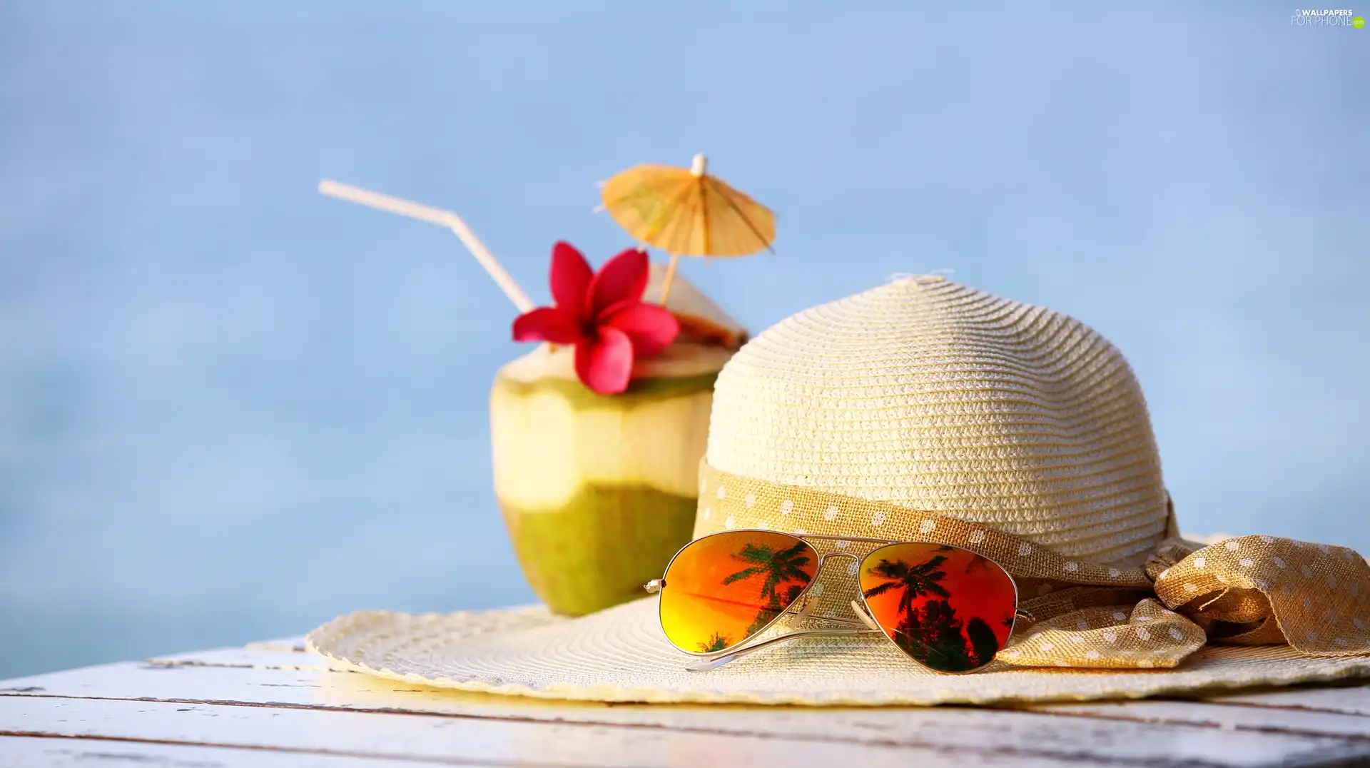 holiday, summer, Glasses, Coconut, Hat