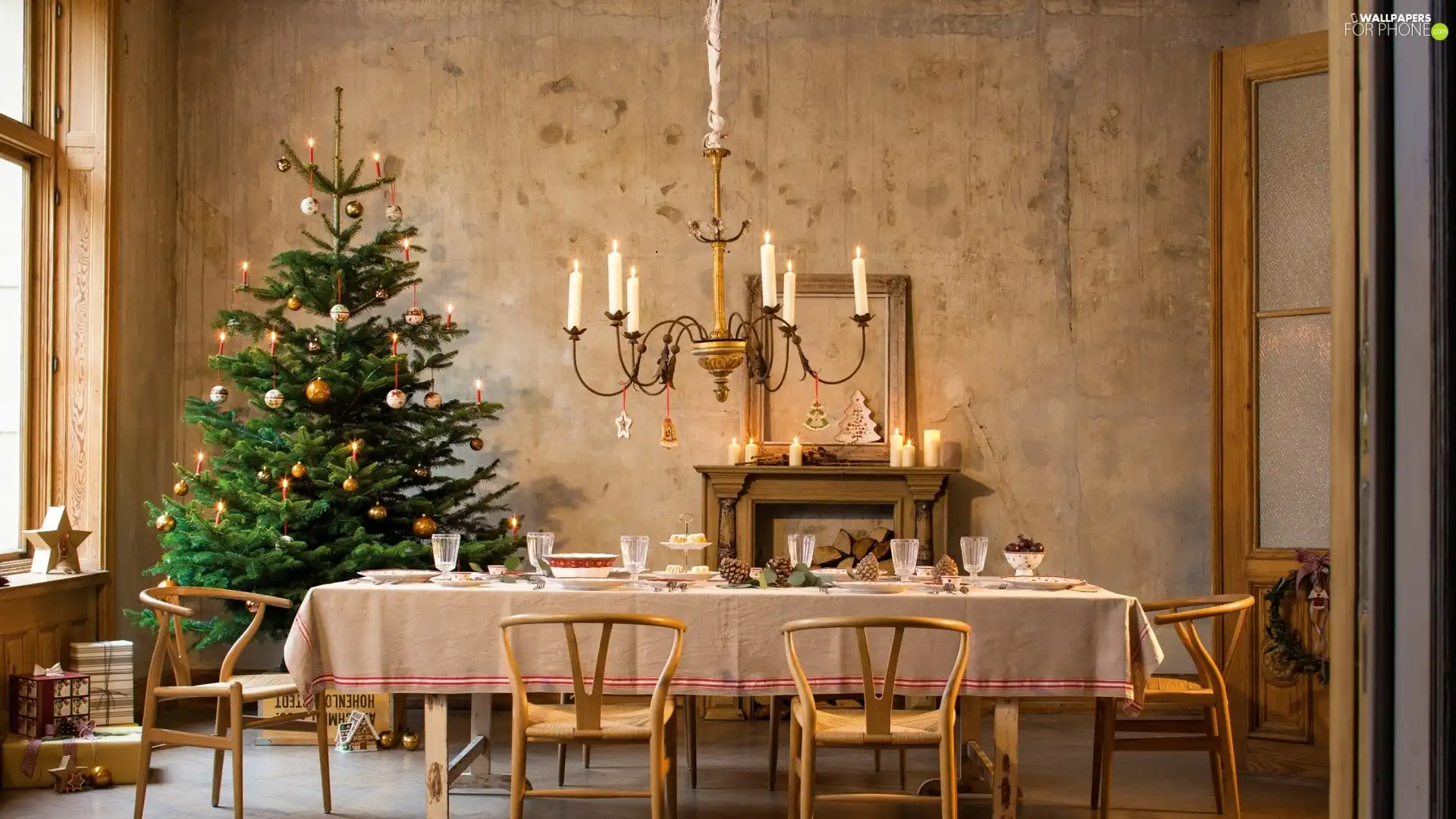 Christmas, Table, Stool, christmas tree