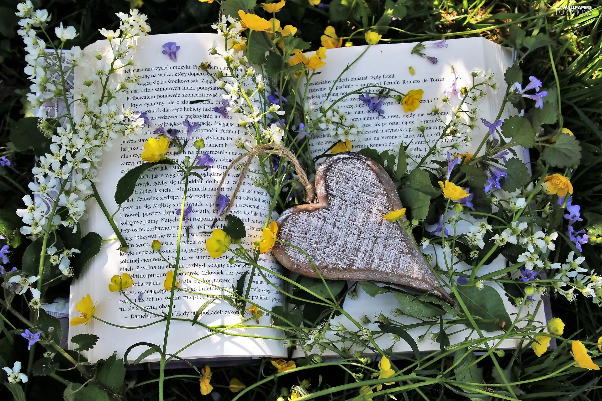 Flowers, Book, Heart teddybear, Pendant, Wildflowers, Meadow