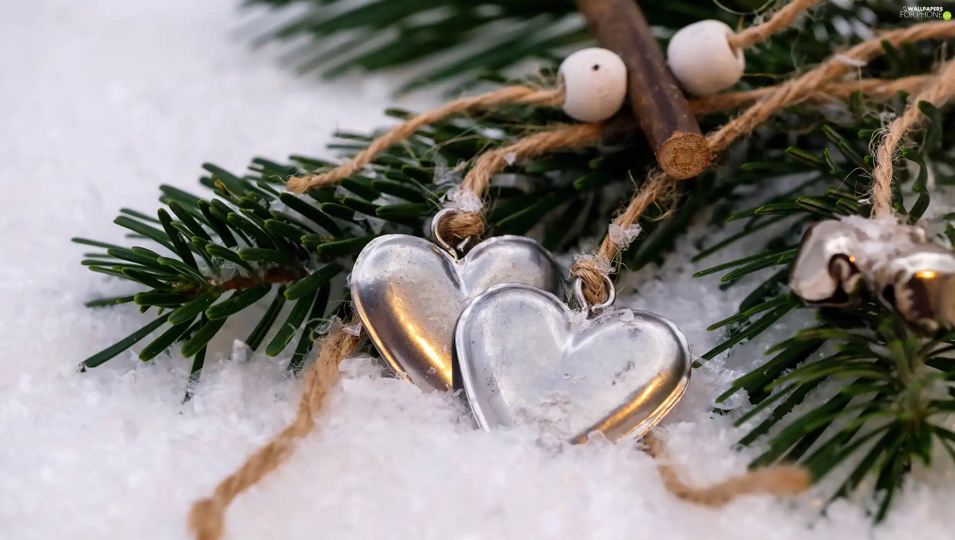 fir, snow, hearts, Twigs, Two cars