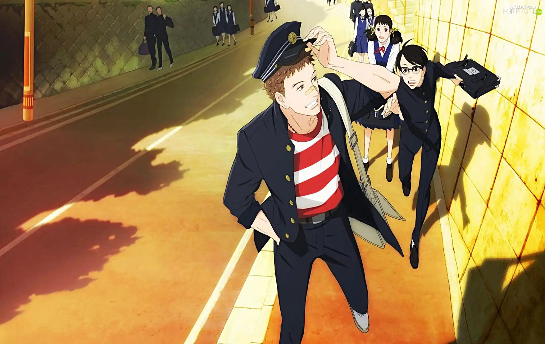 Street, Anime, boy, uniform, Sakamichi no Apollon