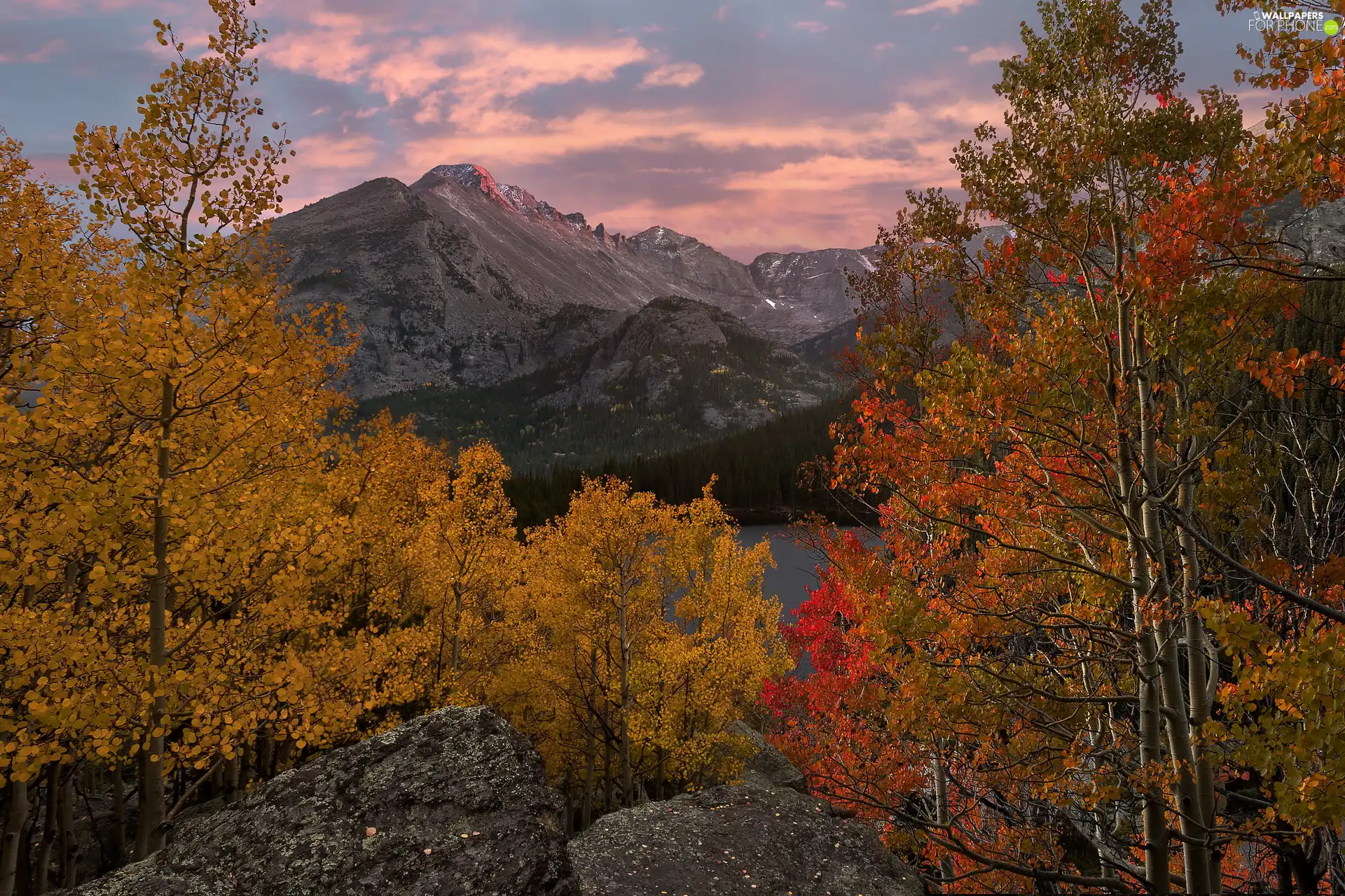 Rocky Mountain National Park, Bear Lake, The United States, trees, Colorado, rocky mountains, autumn, viewes