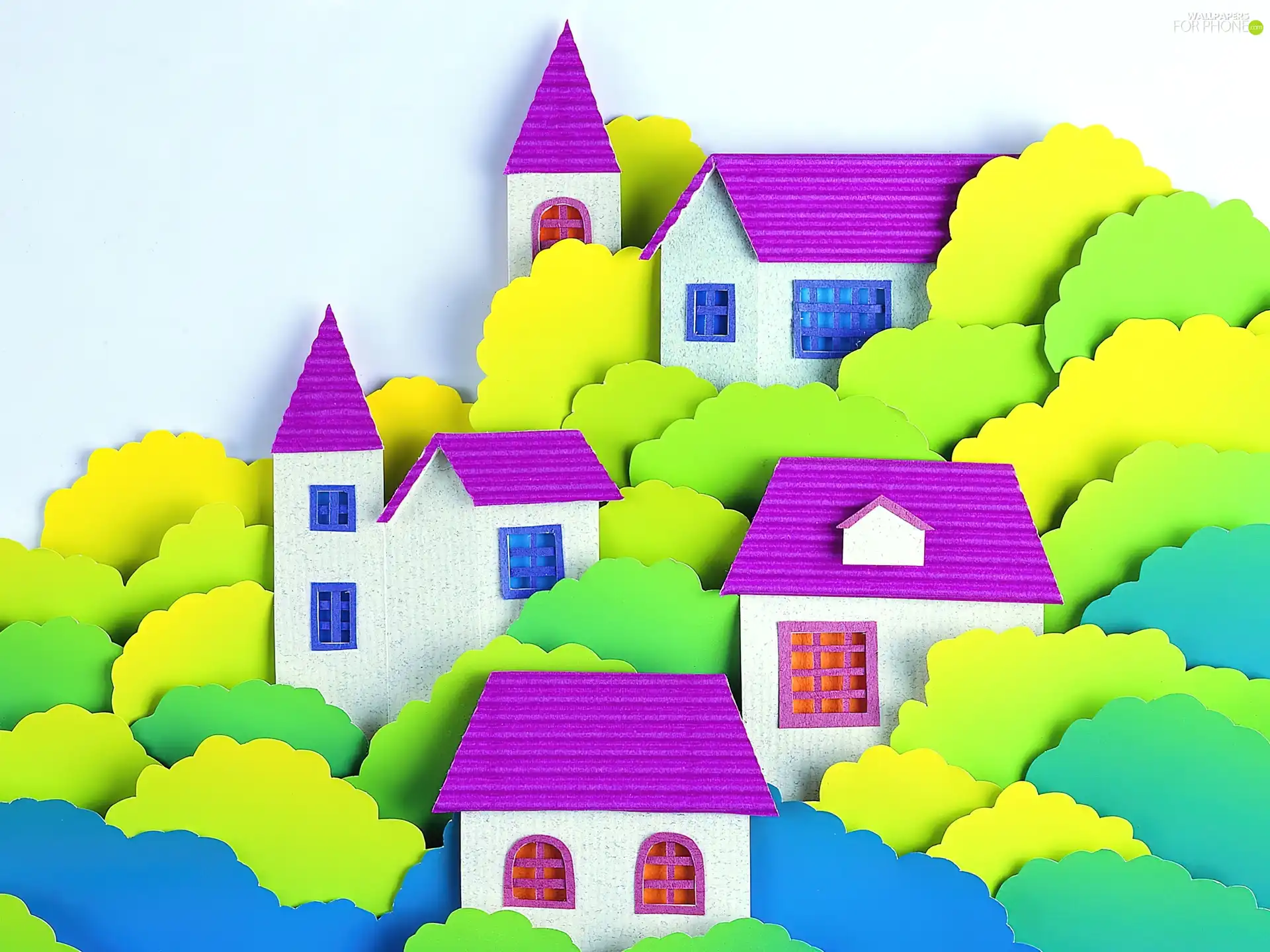 viewes, Cutouts, Houses, trees, Town