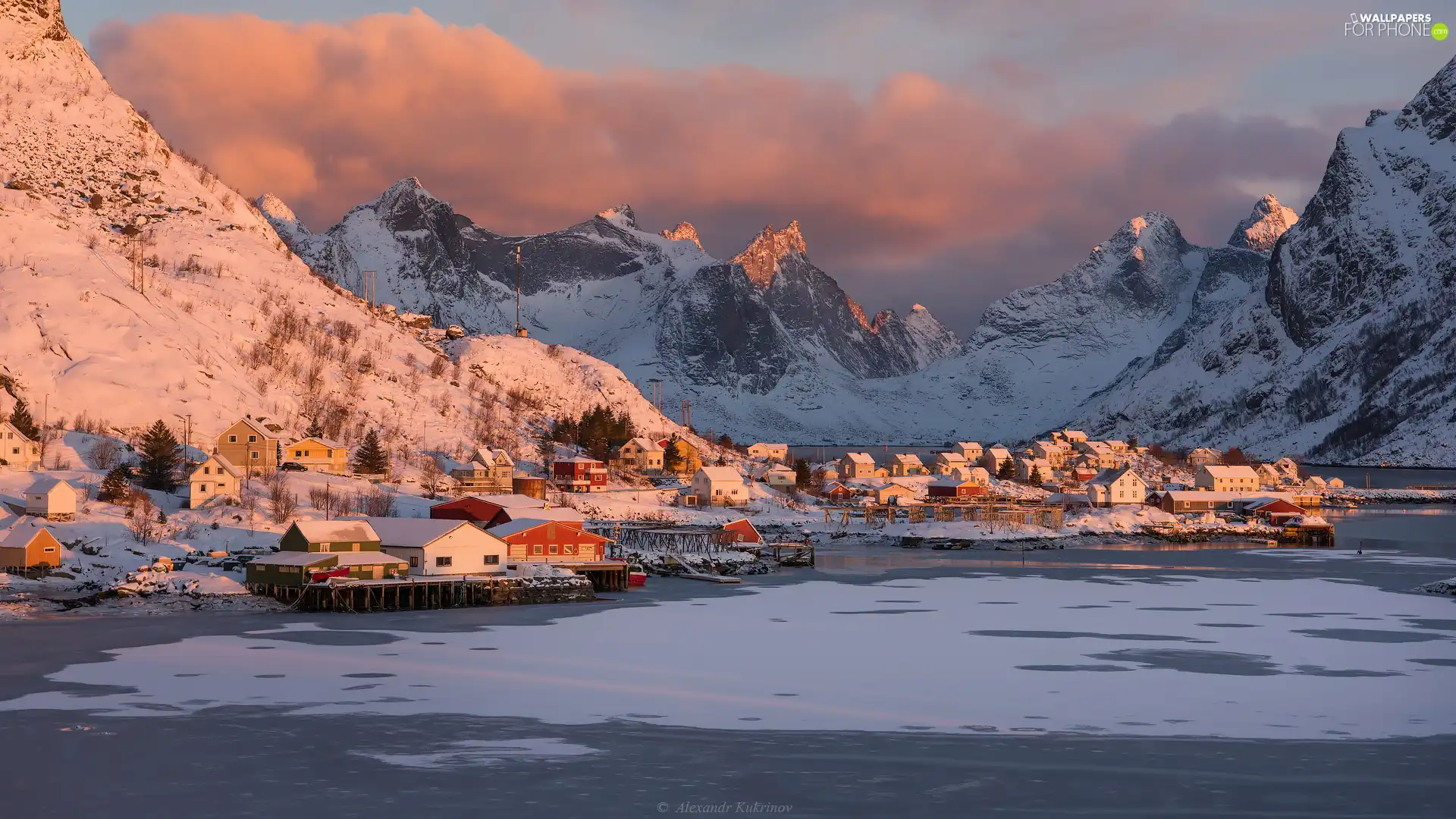 Reine, winter, Lofoten, village, Mountains, Houses, Norway