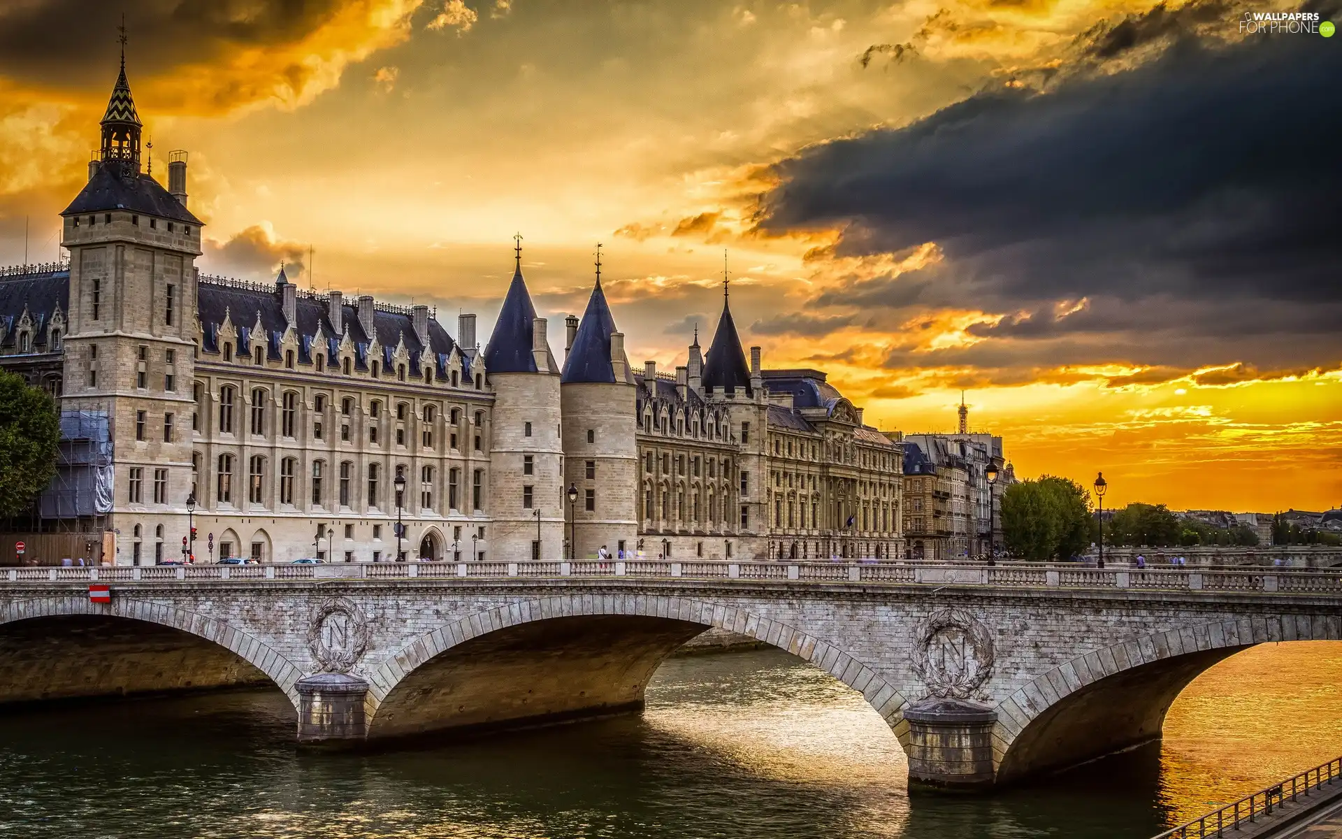 bridge, Justice, sun, River, palace, west, Paris