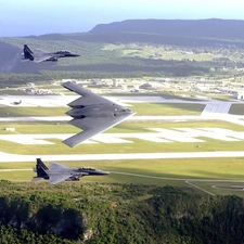 B-2 Spirit, airport, F-16, bomber, fighter