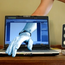 hand, laptop, 4d, monitor