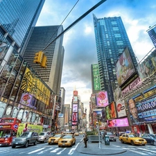 advertising, skyscrapers, Square, 7 Avenue, Times, clouds