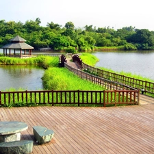 lake, bridges, alcove, Platform