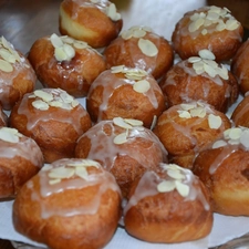 almonds, donuts, icing