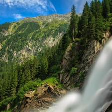 Alps, Austria, woods, Mountains, waterfall