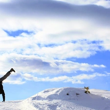 Human, clouds, an, Hands, standing, winter