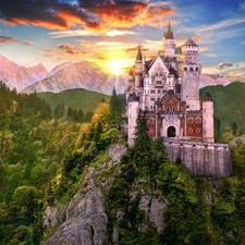 an, Rock, woods, Castle, Mountains