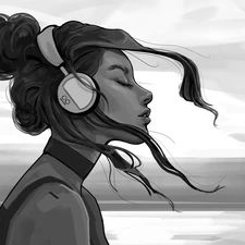 graphics, HEADPHONES, Black and white, Women