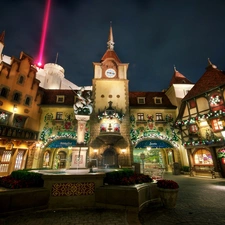 apartment house, Town, California, USA, Disneyland, Night