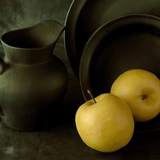 metal, Yellow, apples, dishes