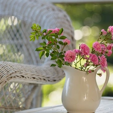 Armchair, Garden, rouge, jug, small bunch