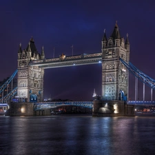 England, Tower Bridge, City at Night, London