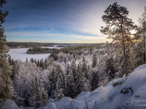 Aulangonjarvi Lake, Hameenlinna, woods, Finland, viewes, Aulanko Park, winter, trees
