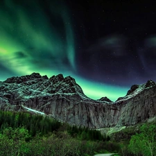 Mountains, Norway, aurora polaris