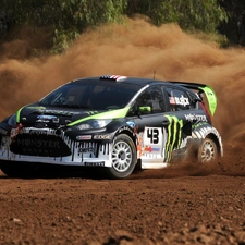 Rally automobile, Ford Fiesta WRC, dust, gravel, Way