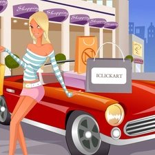 Blonde, graphics, Automobile, shopping, Red, Houses