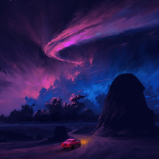 clouds, graphics, Way, Automobile, rocks, aurora polaris