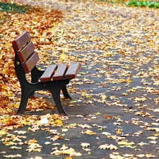 Bench, Leaf, autumn, Park