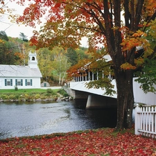 Church, River, autumn, bridge