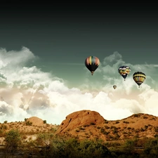 Balloons, Desert, rocks