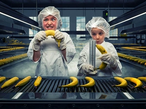 Kids, factory, Funny, bananas