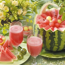 basket, watermelon, cocktail