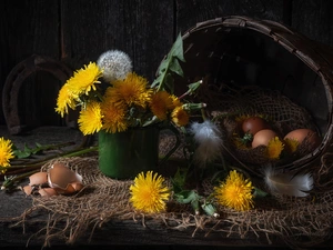 nuns Common, composition, basket, shell, eggs, Flowers