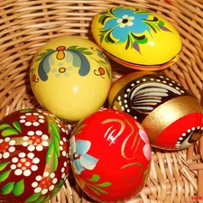 basket, paint, eggs