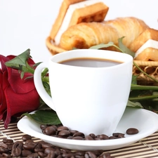 fresh, cup, basket, rose, Buns, coffee