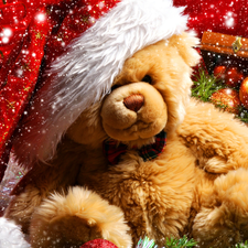 teddy bear, Nicholas, baubles, Hat