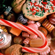 baubles, christmas, Candies, nuts, different