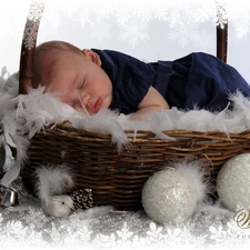 Sleeping, basket, baubles, Baby