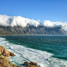 Kogel Bay, South Africa, Mountains, clouds, sea