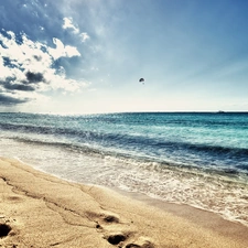 sea, clouds, Beaches, Waves